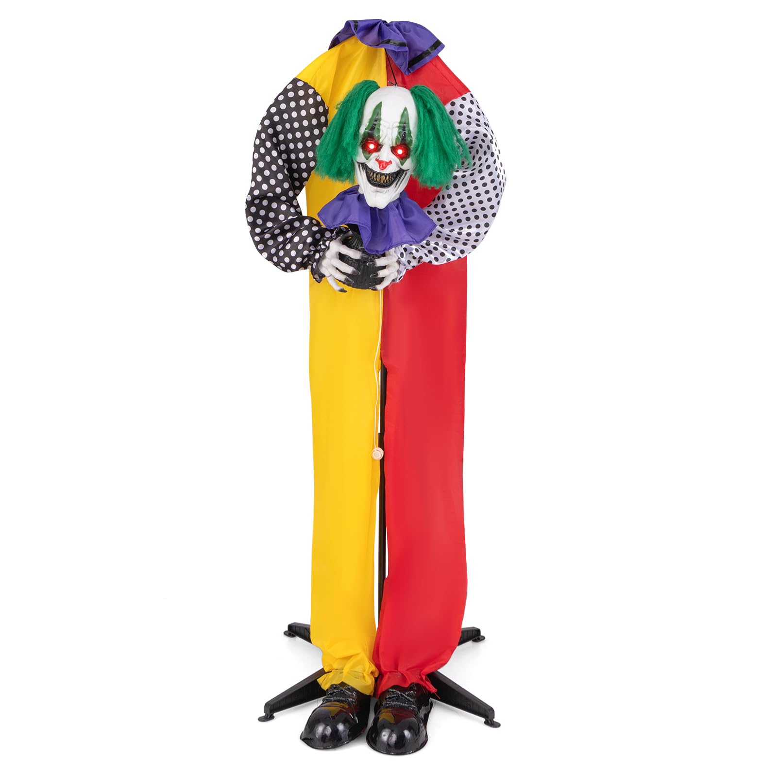Tangkula Clown Animé d'Halloween de 1,37 m avec Phrases Préenregistrées, Yeux Rouges Lumineux à LED